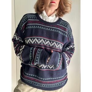 Jantzen Vintage Men's Coastal Sweater Size Large Blue White Nordic Cotton USA